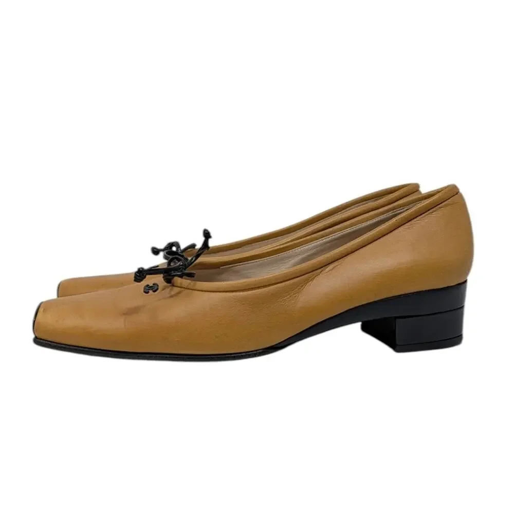 Chanel Vintage Square Toe Ballet Pump CC Logo Beige Black Bow 90s Y2K 8.5 | 9 - Picture 3 of 11